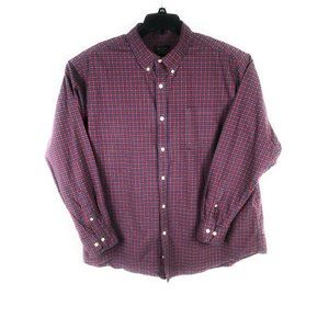 Cotton Poplin Shirt Men's 2XL XXL Red Blue Check Button Up long Sleeve Shirt A13